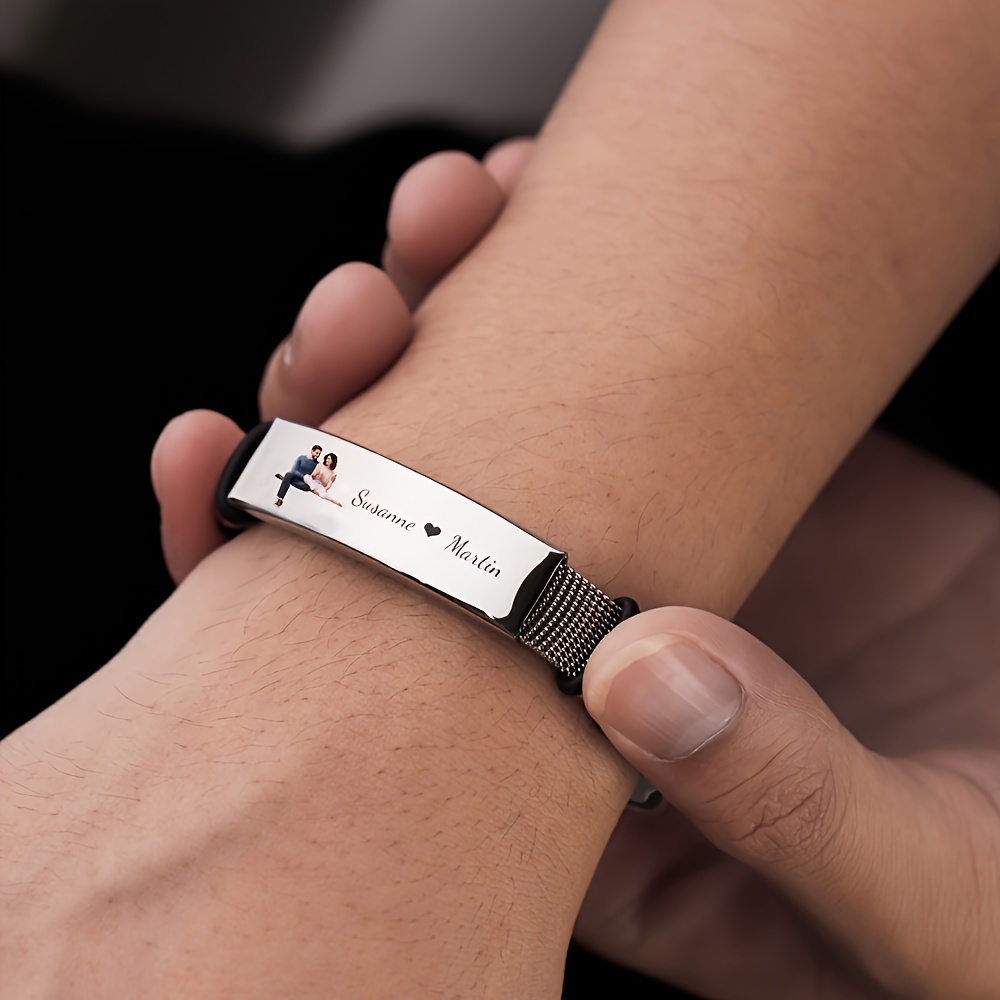 Personalized Stainless Steel Bracelet with Engraved Photo & Message